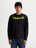 Alpinestars Velocifier CSF Tee, Men's Long Sleeve Sportswear T-Shirt, Black with Yellow Curved Astars Graphic and Shoulder Logos, Cotton-Blend Motorsport-Inspired Casual Wear