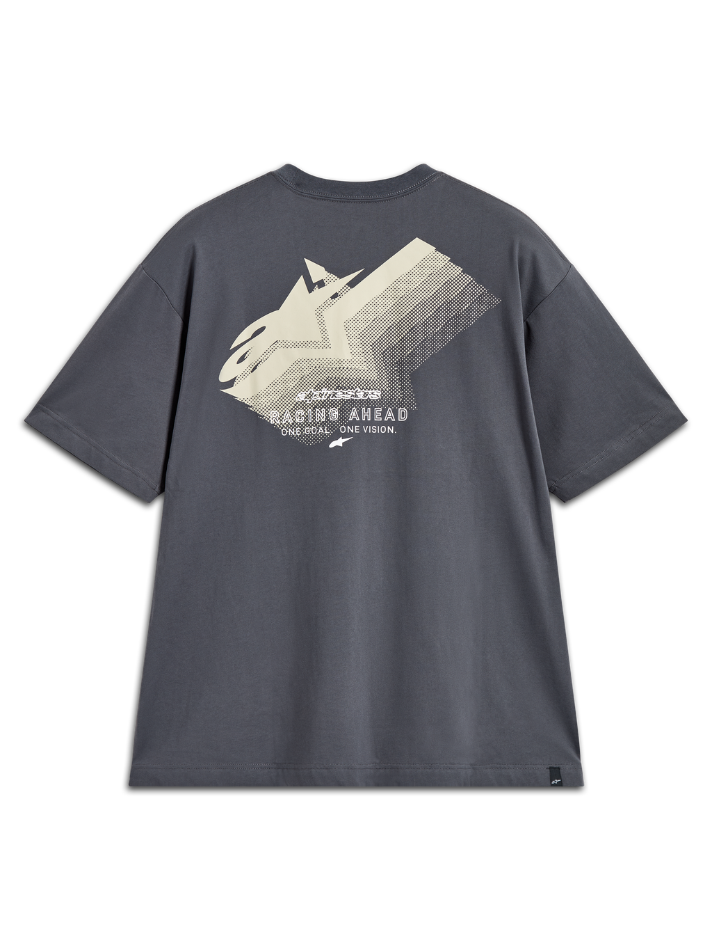 Alpinestars Ghost Oversized CSF Tee, charcoal gray short sleeve t-shirt with a large logo fade graphic on the back.