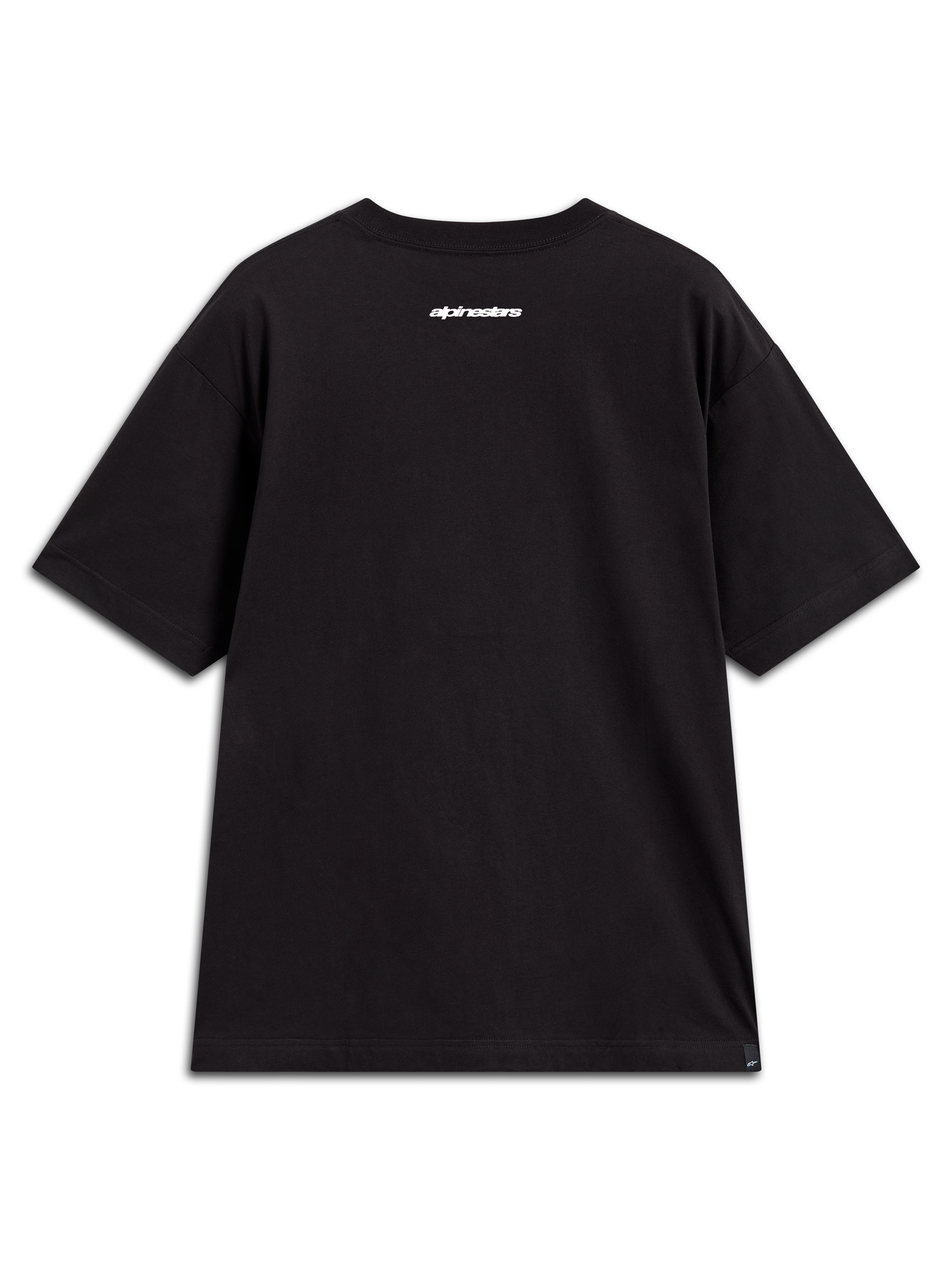 Alpinestars Mandate Oversized CSF Tee, black short-sleeve sportswear t-shirt with white word logo graphic on the upper back.