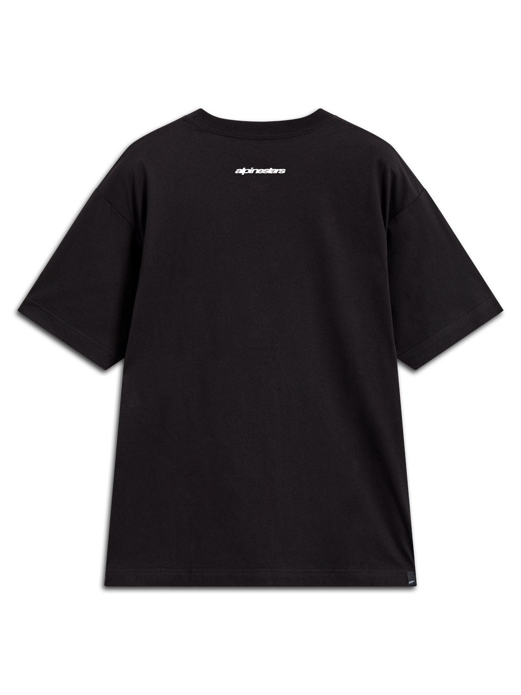 Alpinestars Prelude Oversized CSF Tee, black short sleeve shirt with a white wordmark graphic on the back, relaxed sportswear.