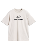 Alpinestars Prelude Oversized CSF Tee in Sand, featuring black stacked logos on a soft cotton-poly short sleeve shirt.