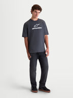 Alpinestars Prelude Oversized CSF Tee, Short Sleeve Sportswear T-Shirt, Charcoal Gray, White Front Astars Logo Graphic, Relaxed Fit, 60/40 Cotton-Poly Blend Material, Casual Lifestyle Wear