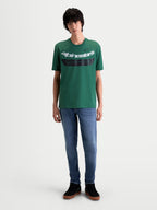 Alpinestars Singular CSF Tee, casual short-sleeve sportswear t-shirt, green with a white curved Astars word graphic and black chest detail featuring 'One Goal. One Vision.' text, on-model front view, 60/40 cotton-poly blend.