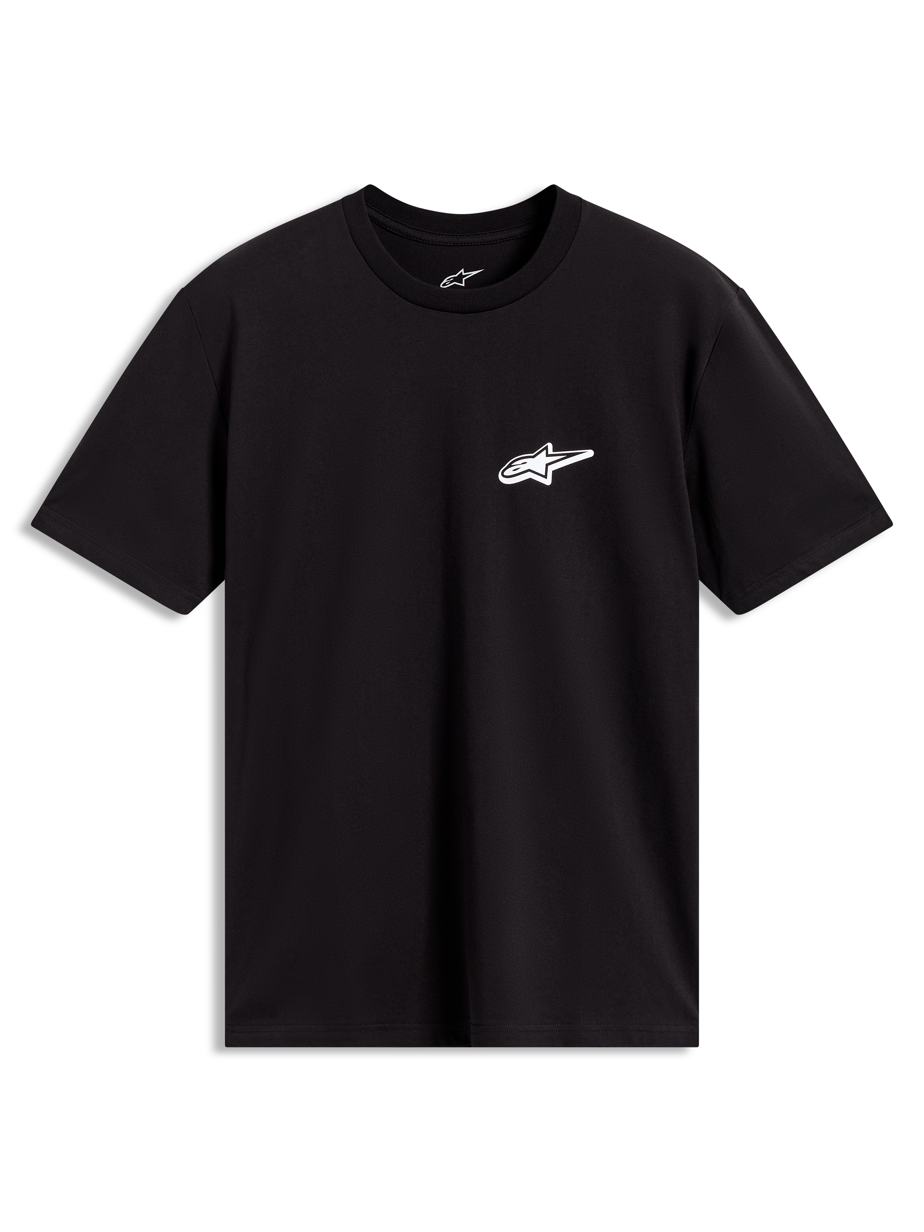 Alpinestars Meteor CSF Tee, black short-sleeve sportswear t-shirt featuring a small white Astars logo on the chest.