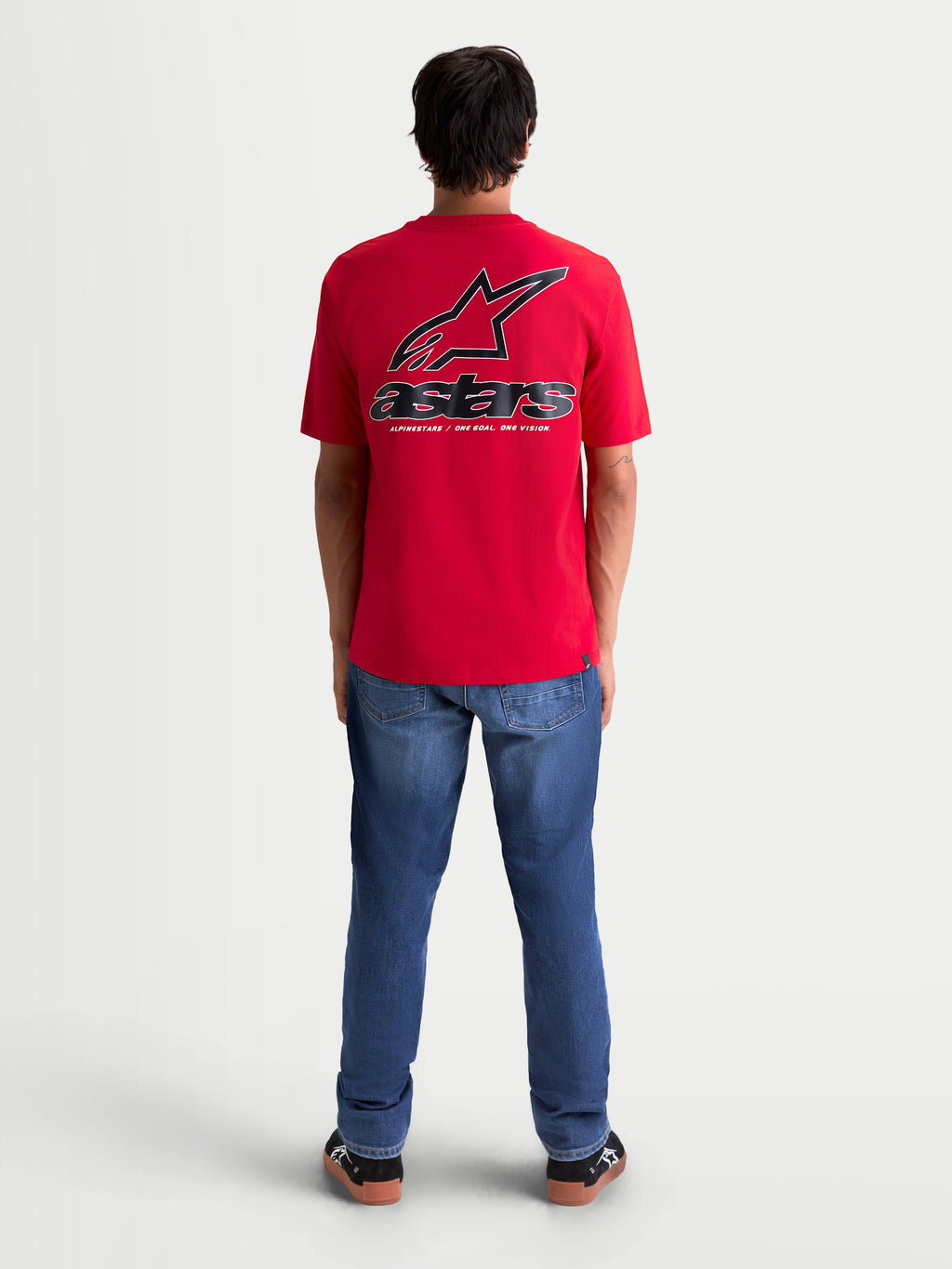 Alpinestars Lineout CSF Tee, Men's Short Sleeve Sportswear T-Shirt, Red with a large Astars logo and spiral graphic on the back in Black and White, soft-hand print, casual lifestyle apparel.