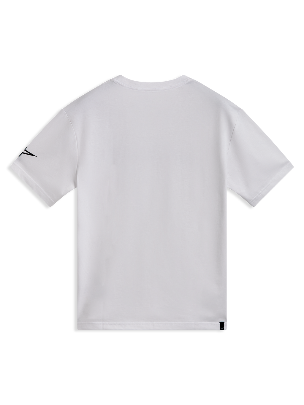 Alpinestars Race Wordmark CSF Short Sleeve Tee, White cotton-poly Sportswear, back view with black Ageless sleeve logo.