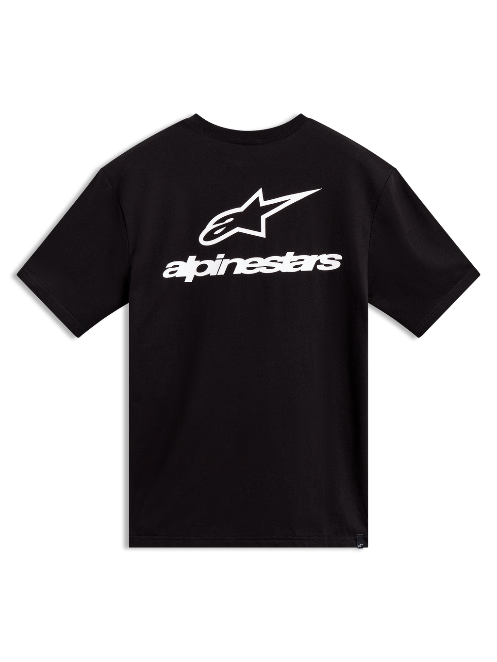 Alpinestars Combo Back CSF Tee, black short sleeve sportswear shirt featuring a white logo and wordmark graphic on the back.