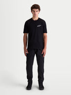 Alpinestars Combo Back CSF Tee, Men's Short Sleeve Sportswear T-Shirt, Black with White Astars Logo on Chest, Premium Cotton-Poly Blend for Motorsport-Inspired Style.