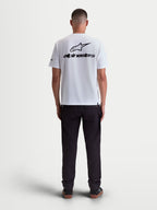 Alpinestars Combo Back CSF Tee, Short Sleeve Sportswear T-Shirt for Men, White and Black, Cotton-Poly blend, Back View on model showing large black Astars logo graphic.