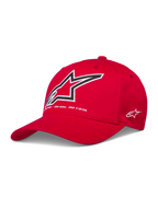 Alpinestars Lineout Hat, red sportswear baseball cap featuring a white embroidered Astars logo and One Goal One Vision motto.