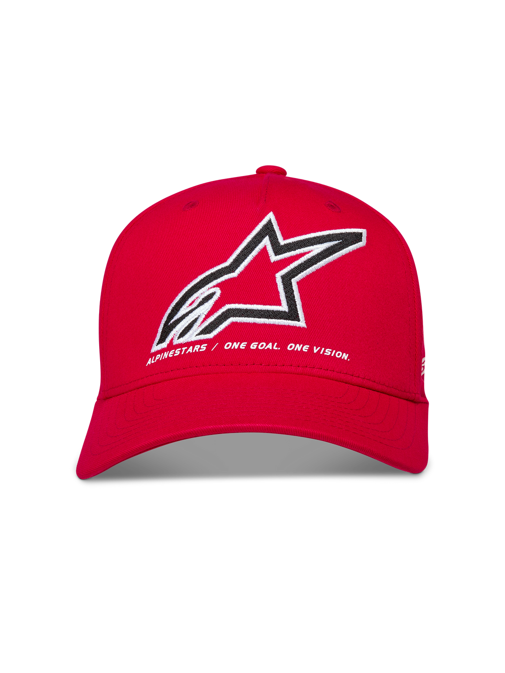 Alpinestars Red Lineout Hat, curved bill baseball cap with embroidered Astars logo and One Goal One Vision text.