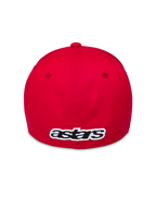 Alpinestars Lineout Hat, Red Sportswear Flex-Back Hat, back view with embroidered white and black astars logo on twill fabric.