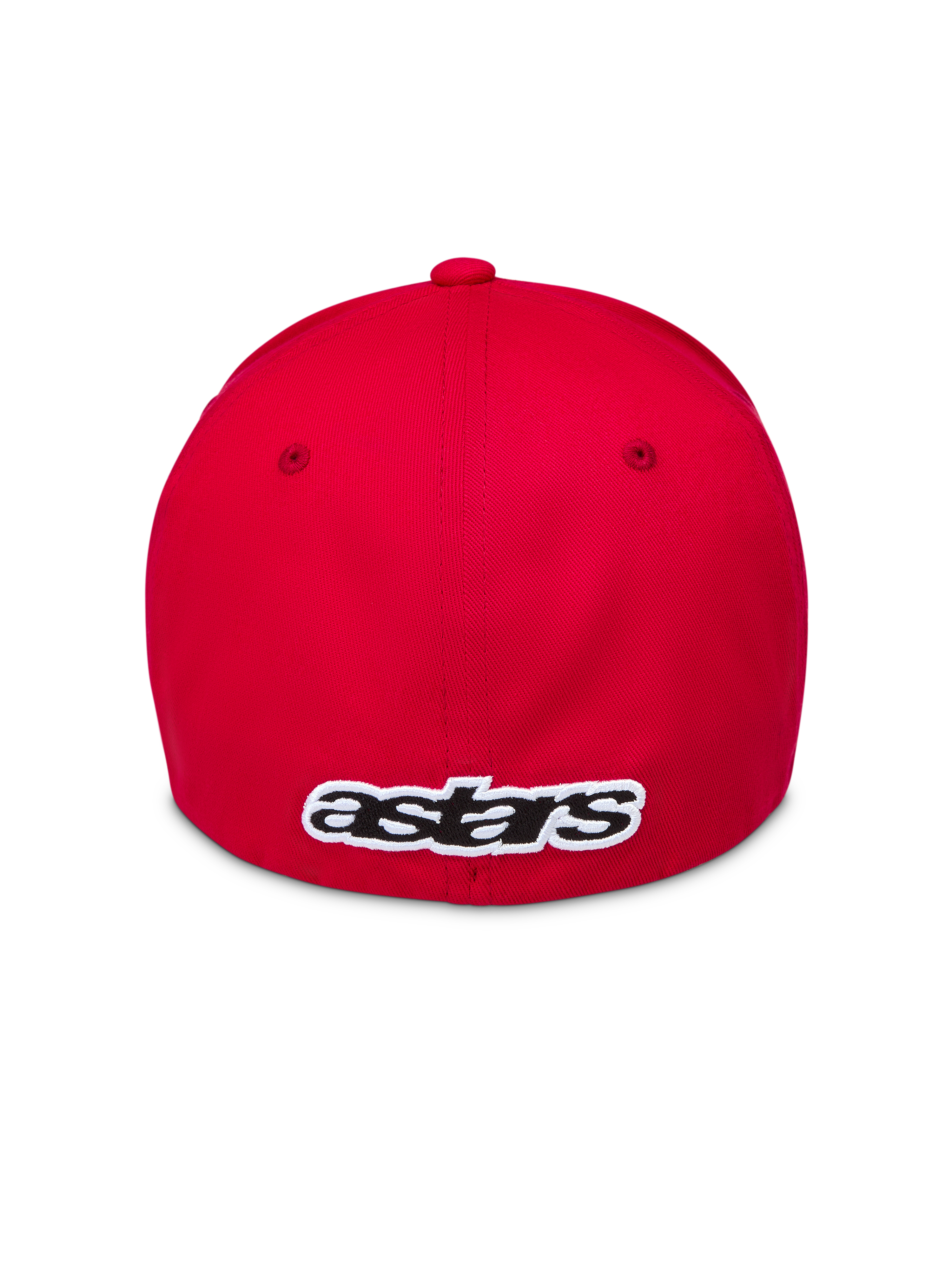Alpinestars Lineout Hat, Red Sportswear Flex-Back Hat, back view with embroidered white and black astars logo on twill fabric.