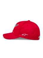 Alpinestars Lineout Hat, red twill motorsports cap featuring a curved bill and white side logo embroidery.