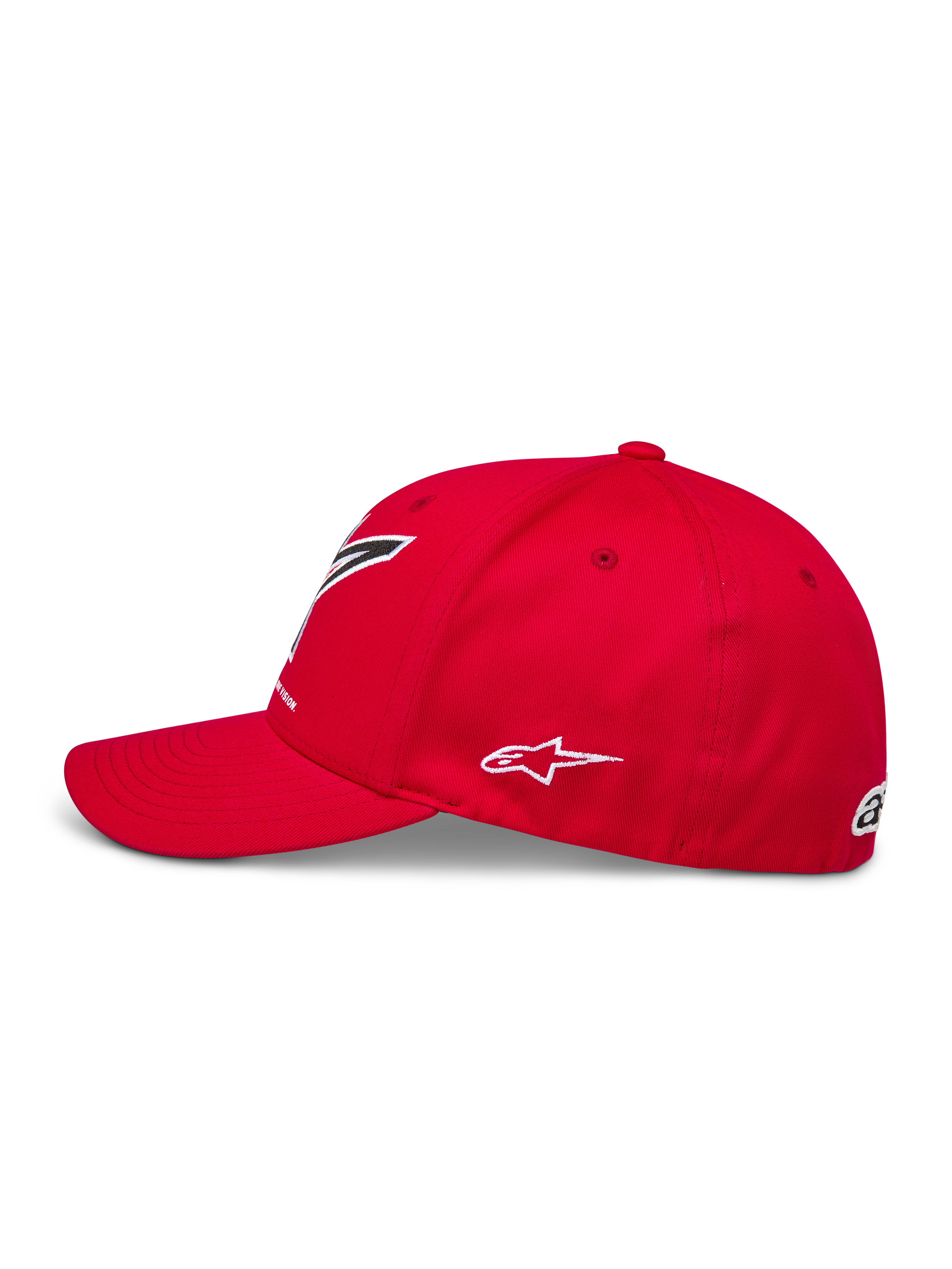 Alpinestars Lineout Hat, red twill motorsports cap featuring a curved bill and white side logo embroidery.