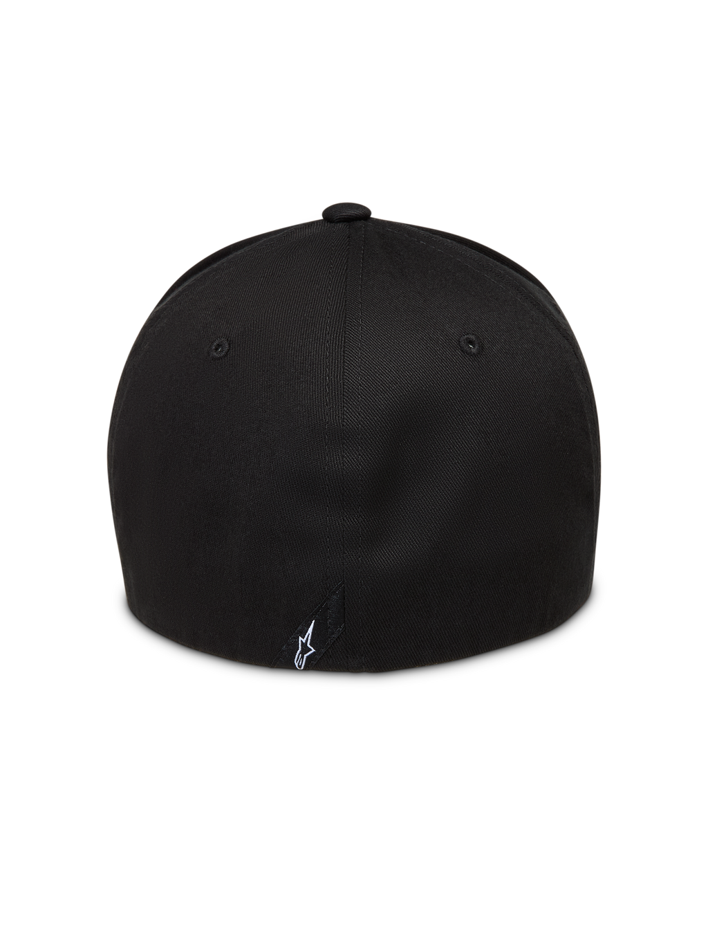 Alpinestars Maze Hat, black sportswear cap, rear view featuring a flex-back fit and small white logo.