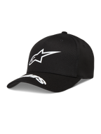 Alpinestars Arclight Hat, black twill cap with white puff print logo and word logo on the curved bill.