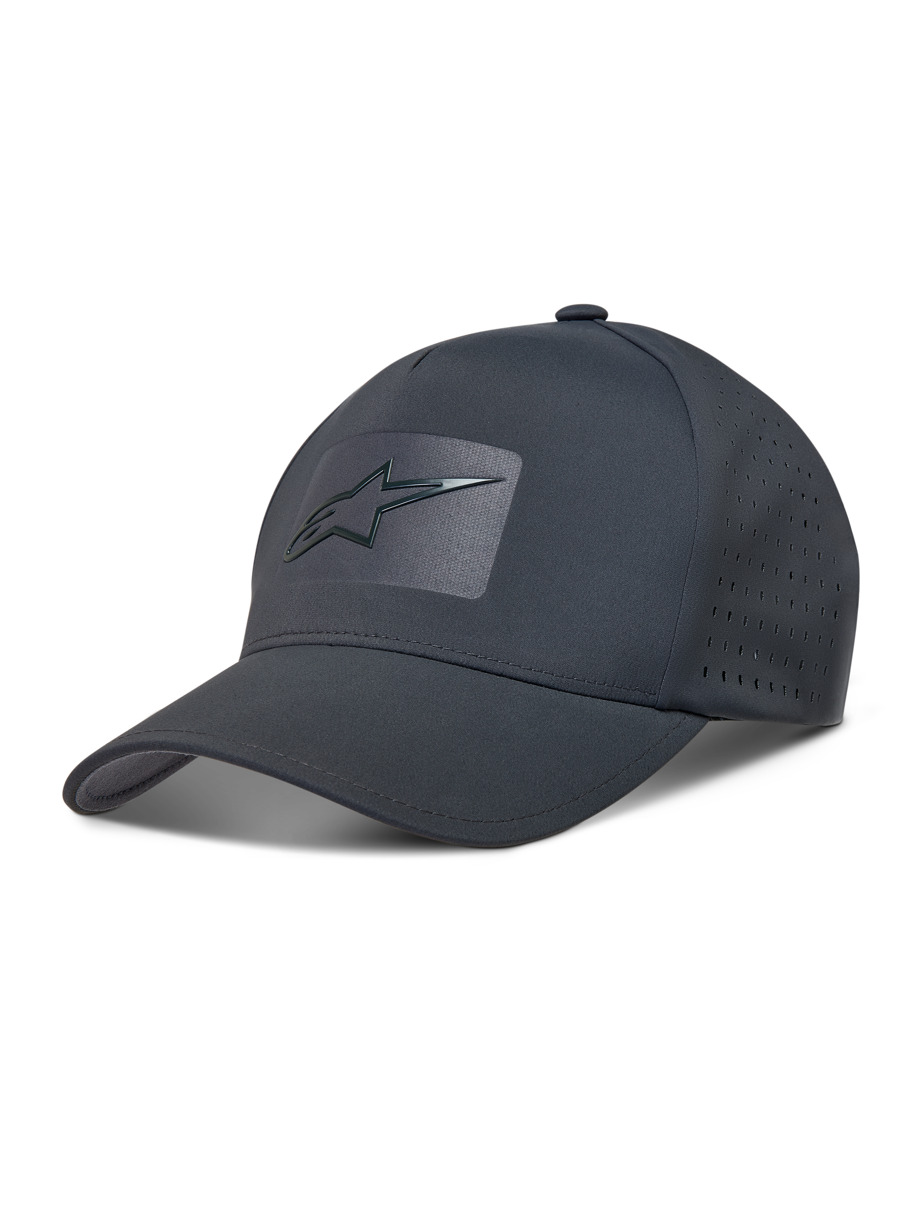 Alpinestars Algo Perf Adjustable Hat, Dark Grey tech fabric sportswear cap with side perforations and sonic weld logo.