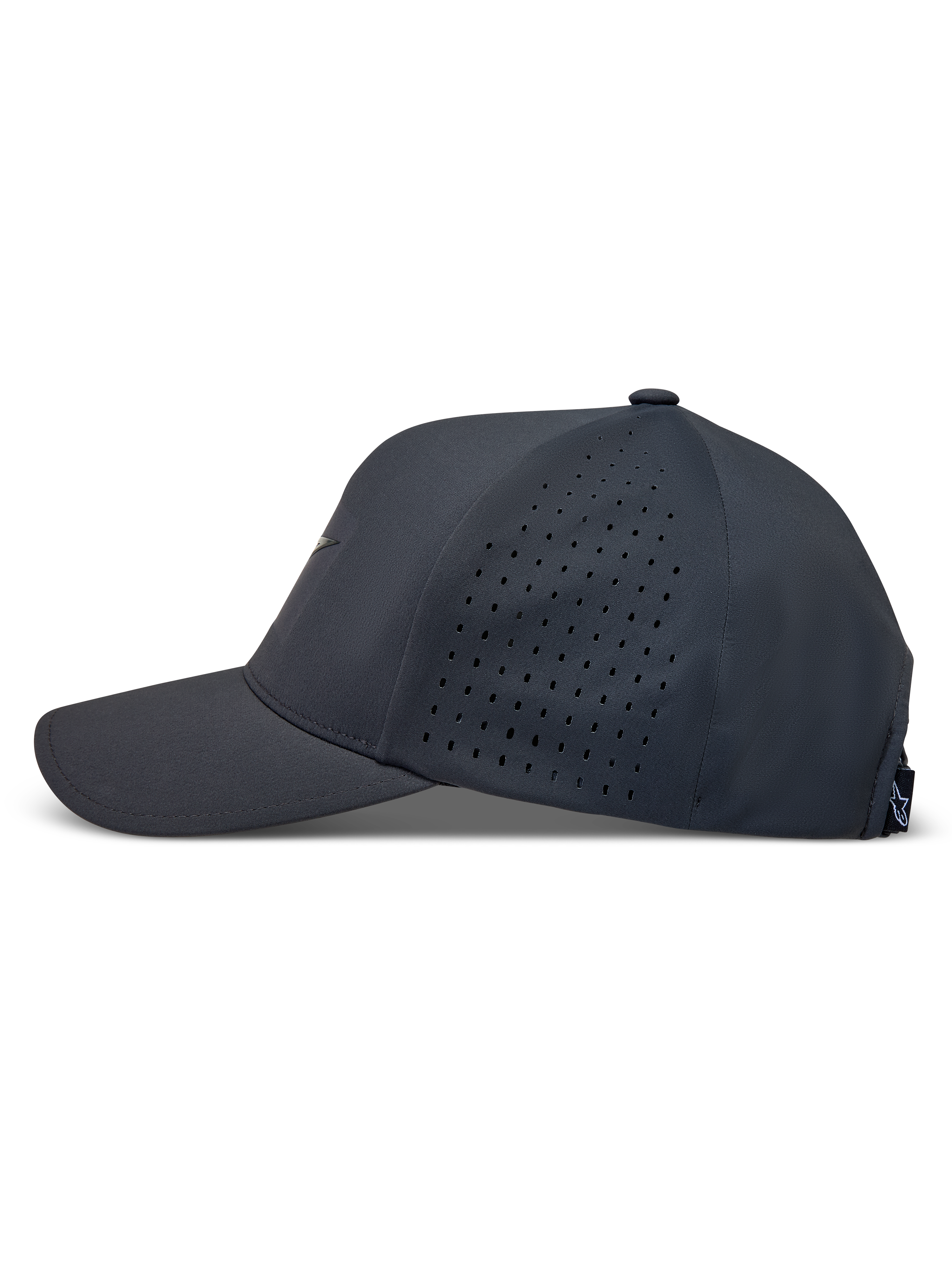 Alpinestars Algo Perf Adjustable Hat, Sportswear Tech Fabric Cap, Dark Grey, featuring Side Perforations and a Curved Bill.