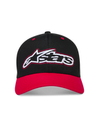 Alpinestars Retro Snapback Hat, Black and Red sportswear cap with curved bill and embroidered Astars logo.