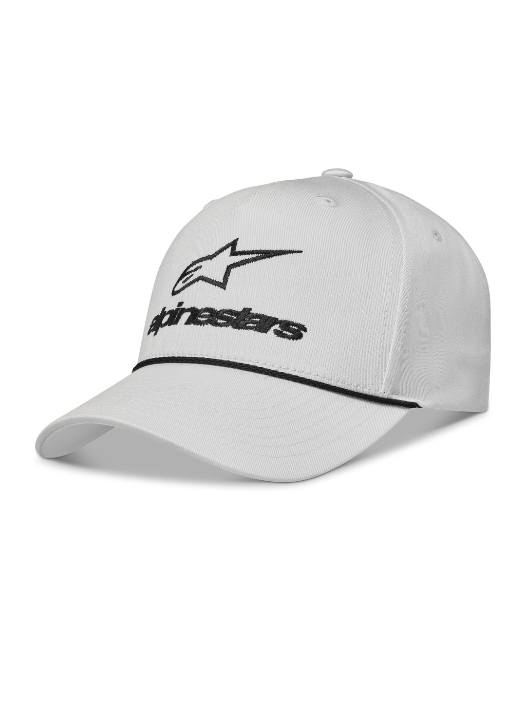 Alpinestars Combo Logo Snapback Hat, Off White Sportswear Cap, black embroidered logo, curved bill, and structured crown.