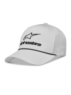 Alpinestars Combo Logo Snapback Hat, Off White Sportswear Cap, black embroidered logo, curved bill, and structured crown.