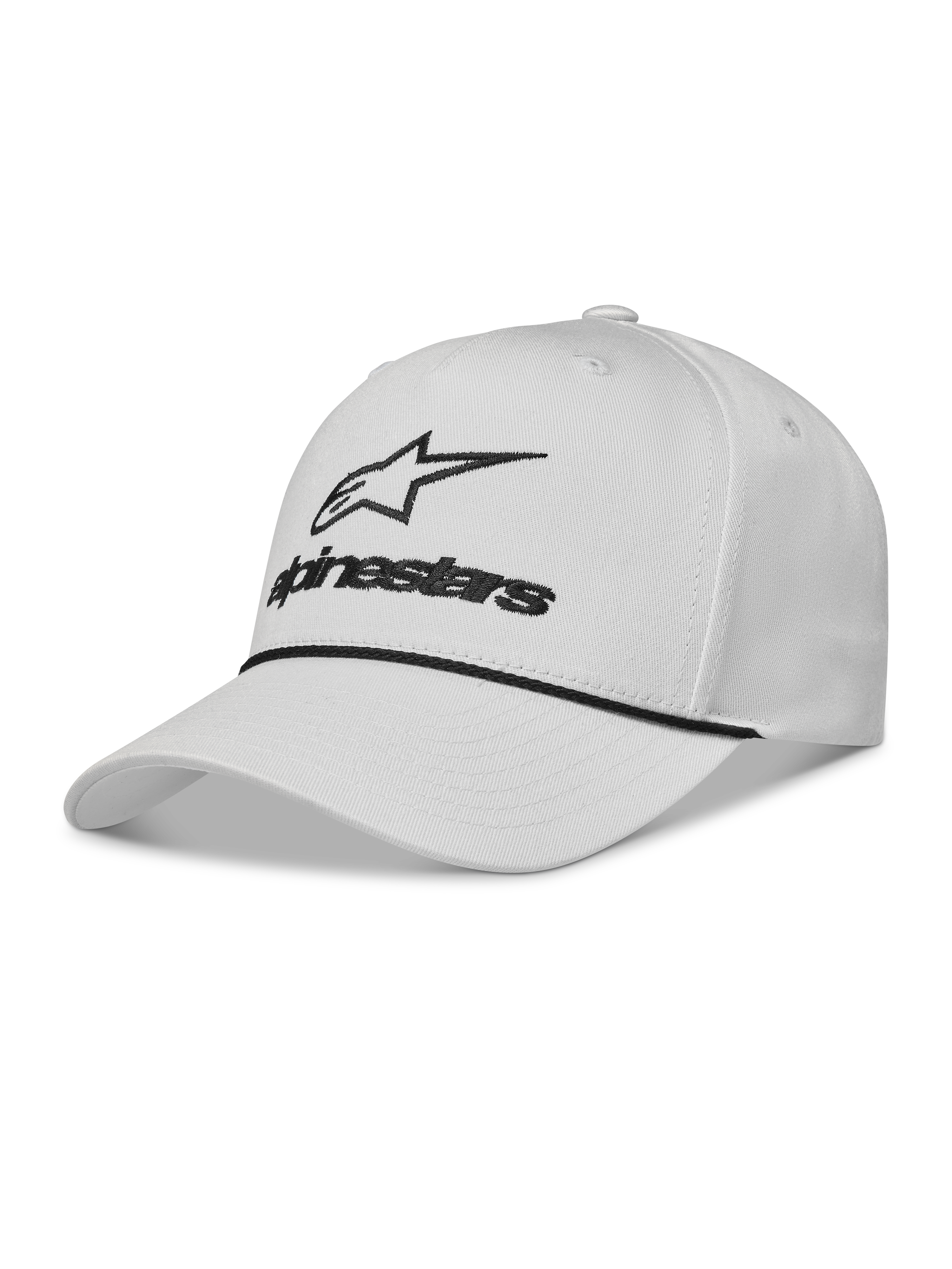 Alpinestars Combo Logo Snapback Hat, Off White Sportswear Cap, black embroidered logo, curved bill, and structured crown.