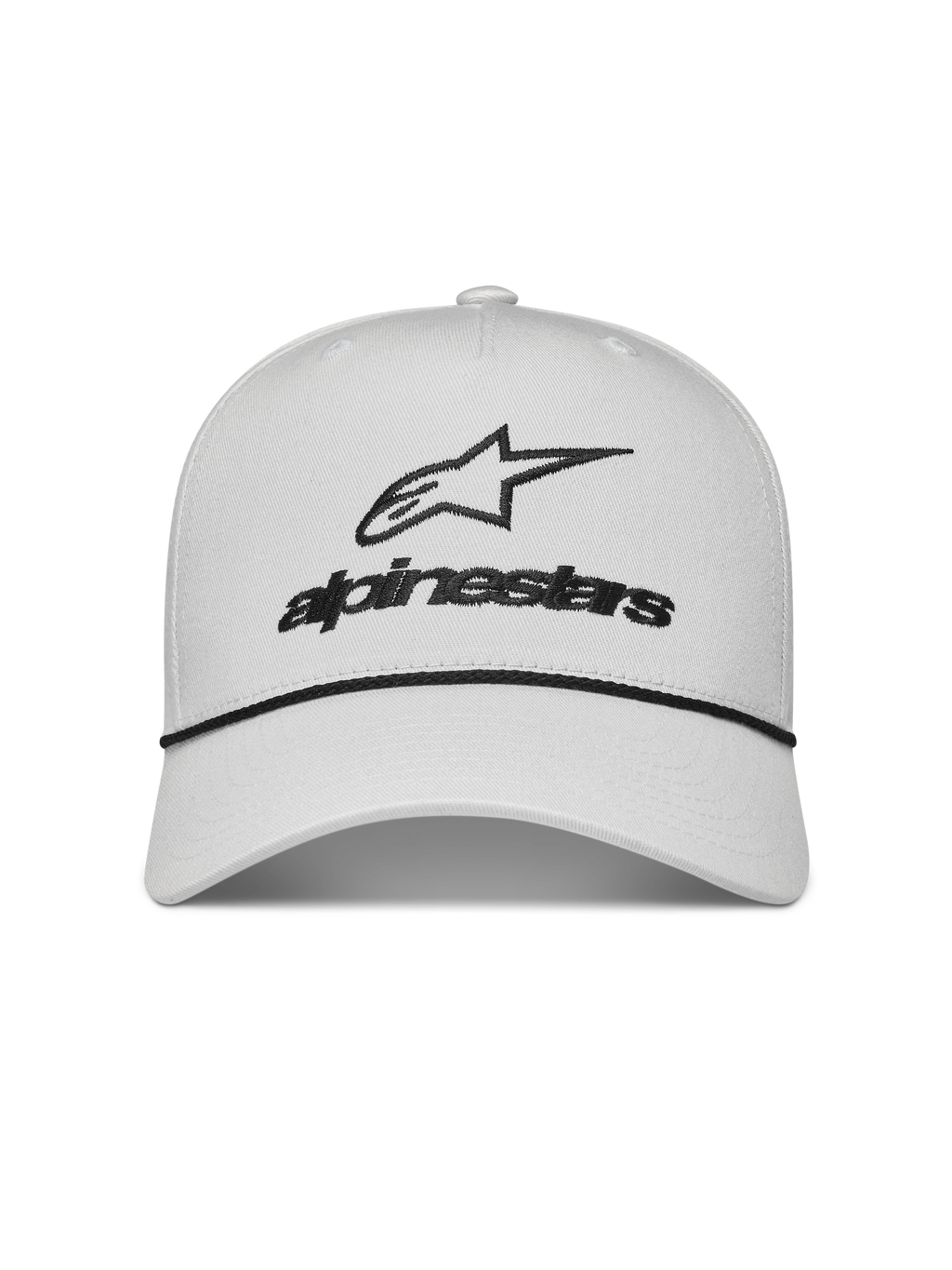 Alpinestars Combo Logo Snapback Hat, Off White Sportswear Cap with Black embroidered logo, rope detail, and curved bill.