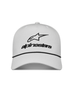 Alpinestars Combo Logo Snapback Hat, Off White Sportswear Cap with Black embroidered logo, rope detail, and curved bill.
