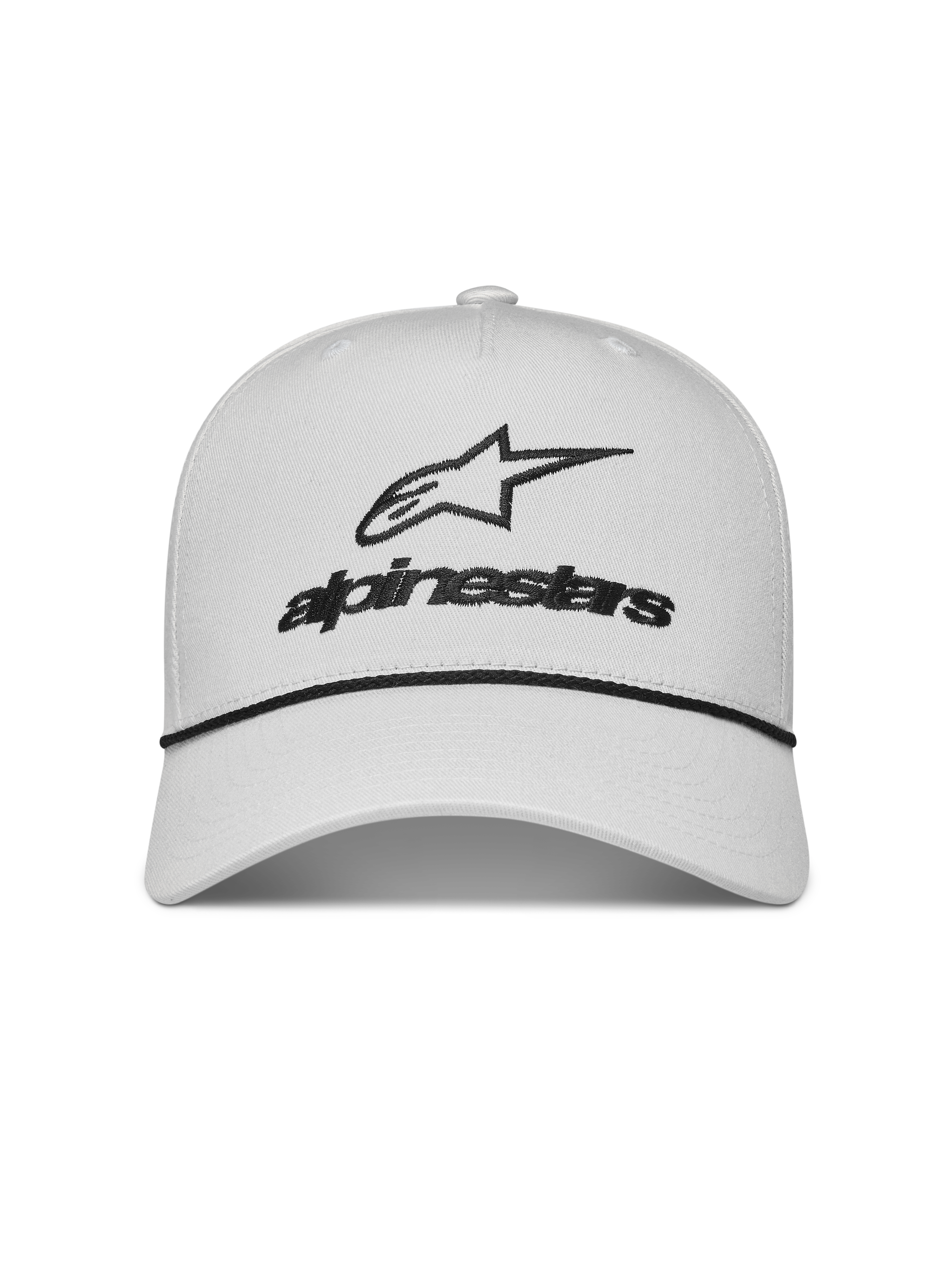 Alpinestars Combo Logo Snapback Hat, Off White Sportswear Cap with Black embroidered logo, rope detail, and curved bill.