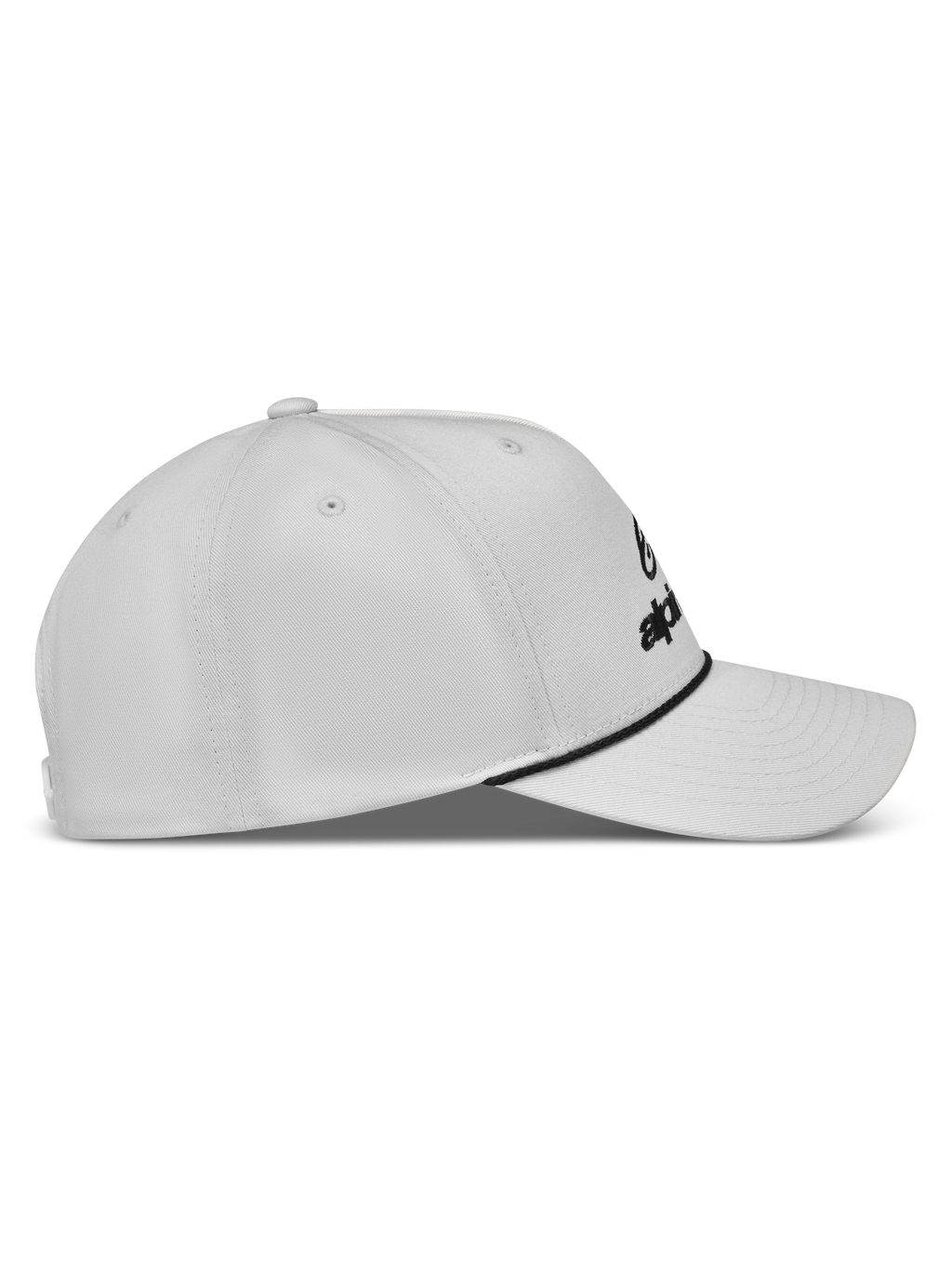 Alpinestars Combo Logo Snapback Hat, off-white sportswear cap with black rope detail, structured crown, and curved bill.