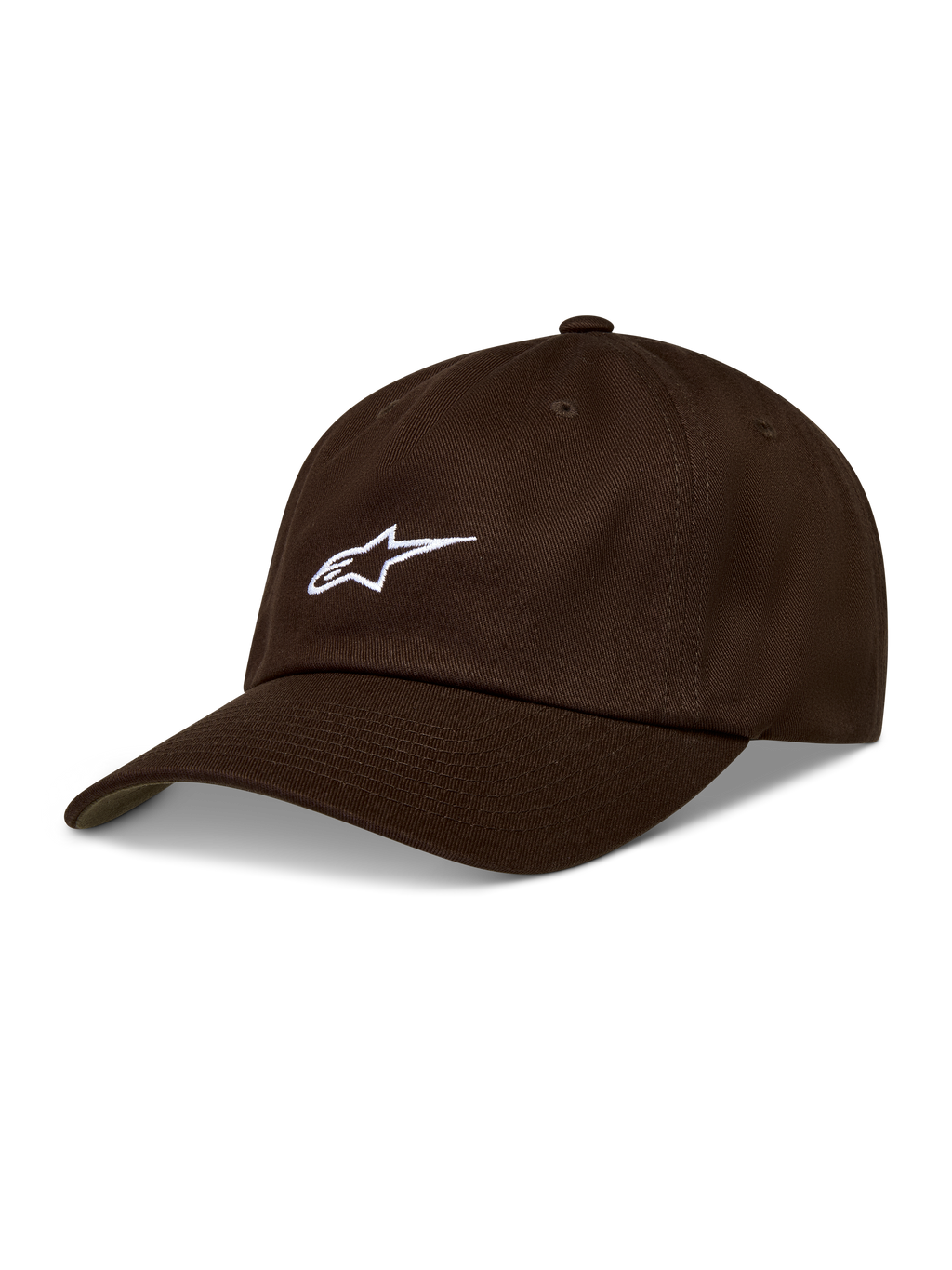 Alpinestars Dylan Dad Hat in brown, a cotton twill sportswear cap with a white embroidered Astars logo and curved bill.