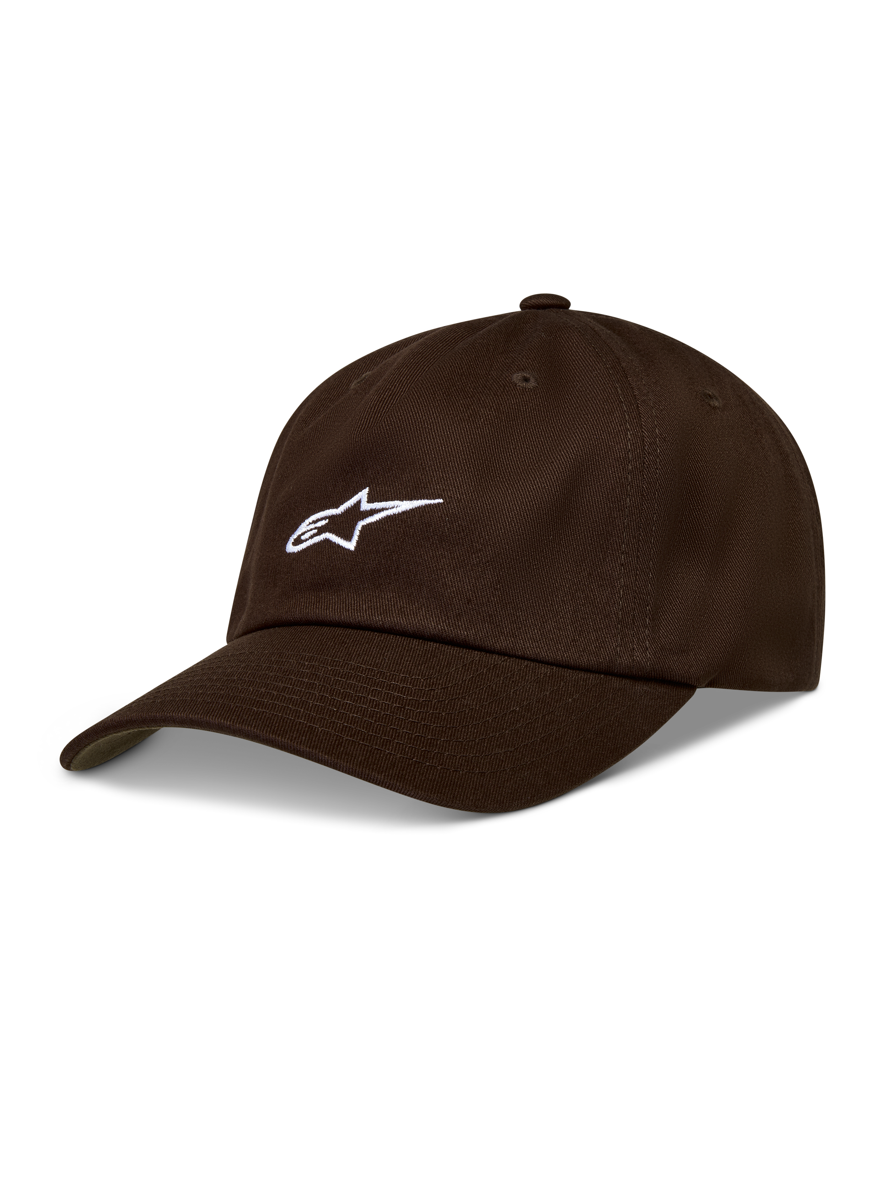 Alpinestars Dylan Dad Hat in brown, a cotton twill sportswear cap with a white embroidered Astars logo and curved bill.
