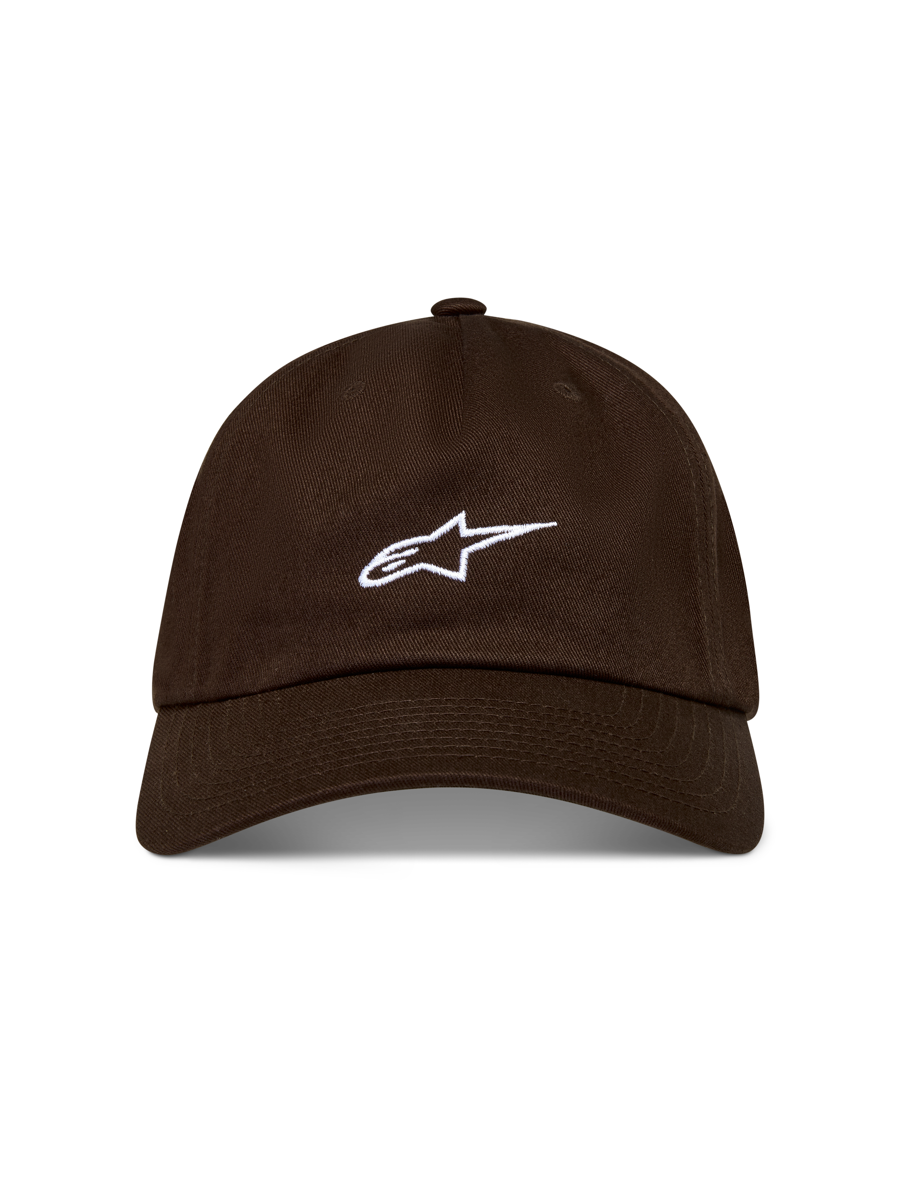 Alpinestars Dylan Dad Hat, Sportswear Baseball Cap, Brown, Twill fabric with white embroidered Astars logo, curved bill and unstructured low crown.