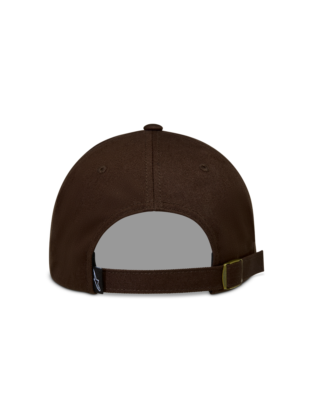 Alpinestars Dylan Dad Hat, Brown Sportswear Baseball Cap, back view featuring an adjustable strap-back with metal buckle and small logo label.