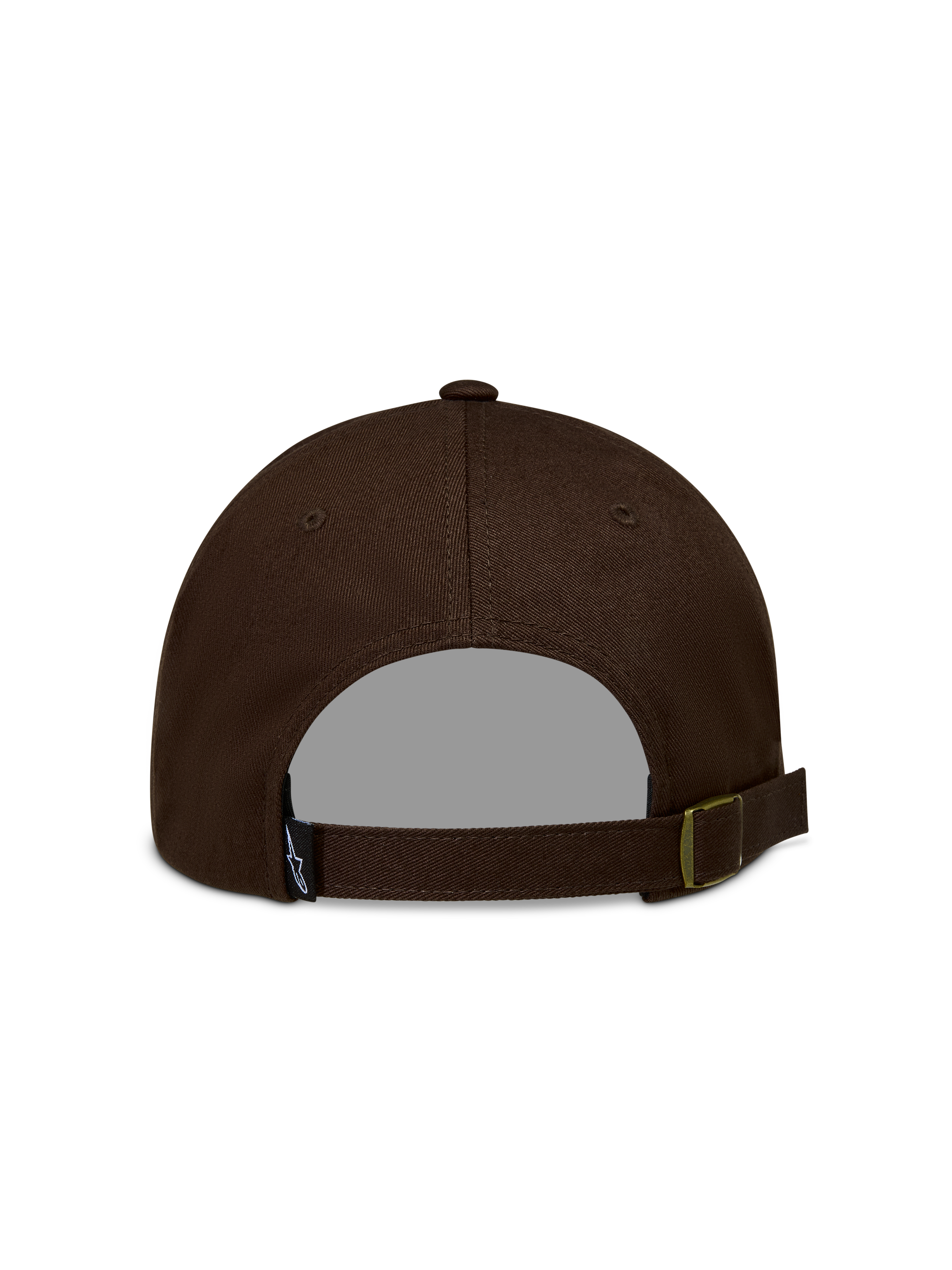 Alpinestars Dylan Dad Hat, Brown Sportswear Baseball Cap, back view featuring an adjustable strap-back with metal buckle and small logo label.
