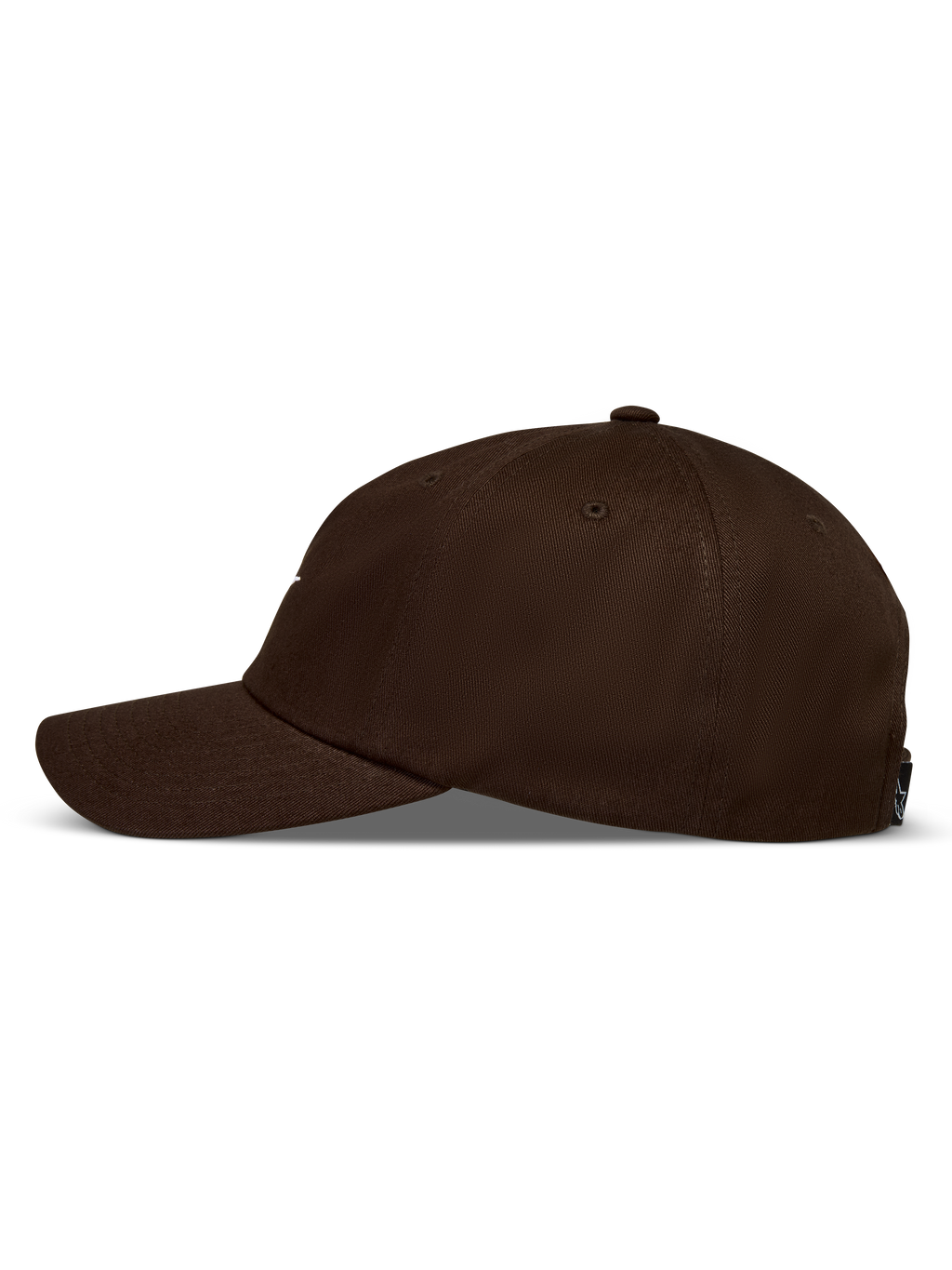 Alpinestars Dylan Dad Hat, brown sportswear cap with a curved bill and unstructured low crown in cotton twill, side view.