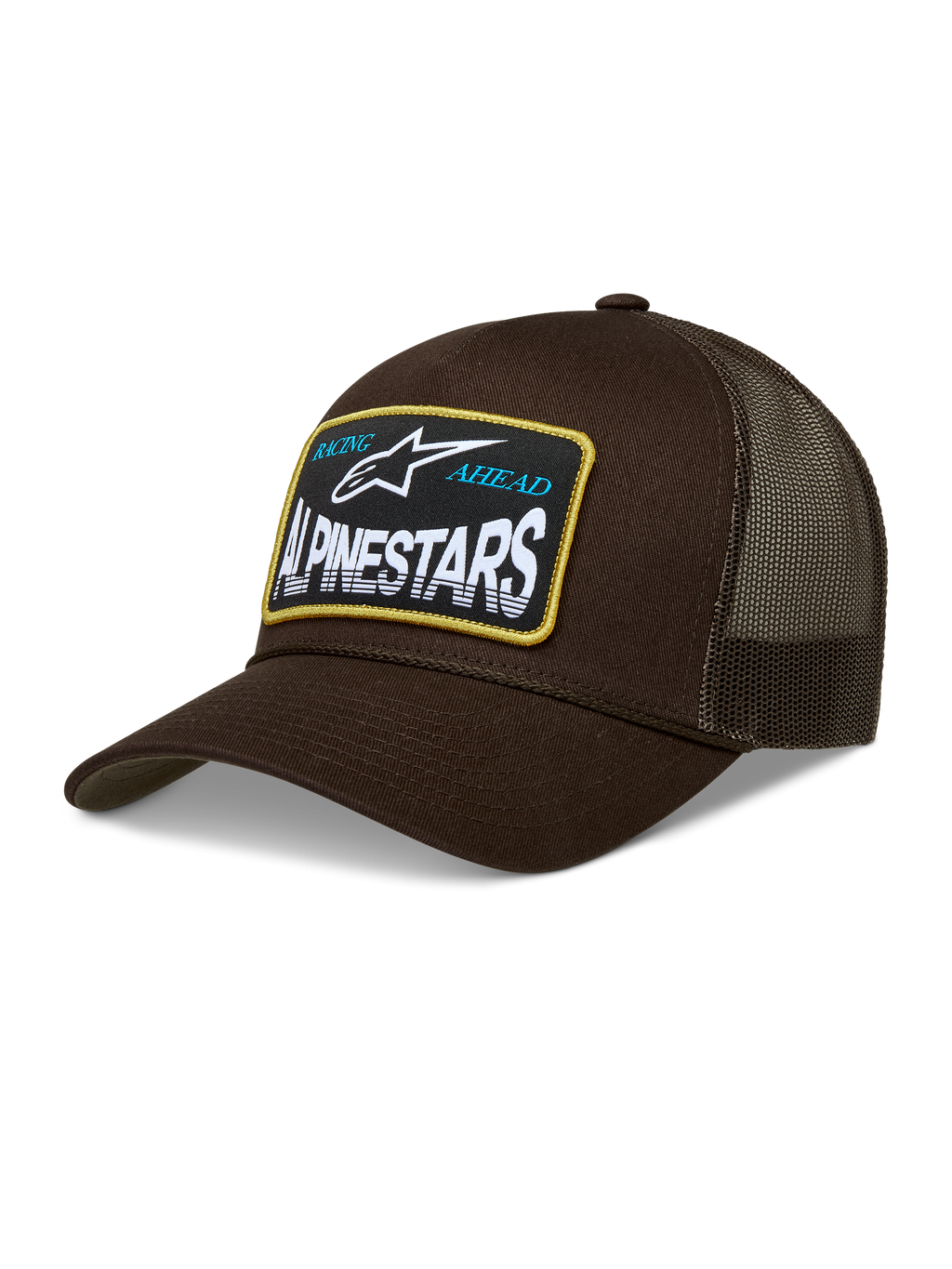 Alpinestars Hemmings Trucker Hat, Brown Curved Bill Sportswear Cap with Breathable Mesh Back and Woven Logo Patch