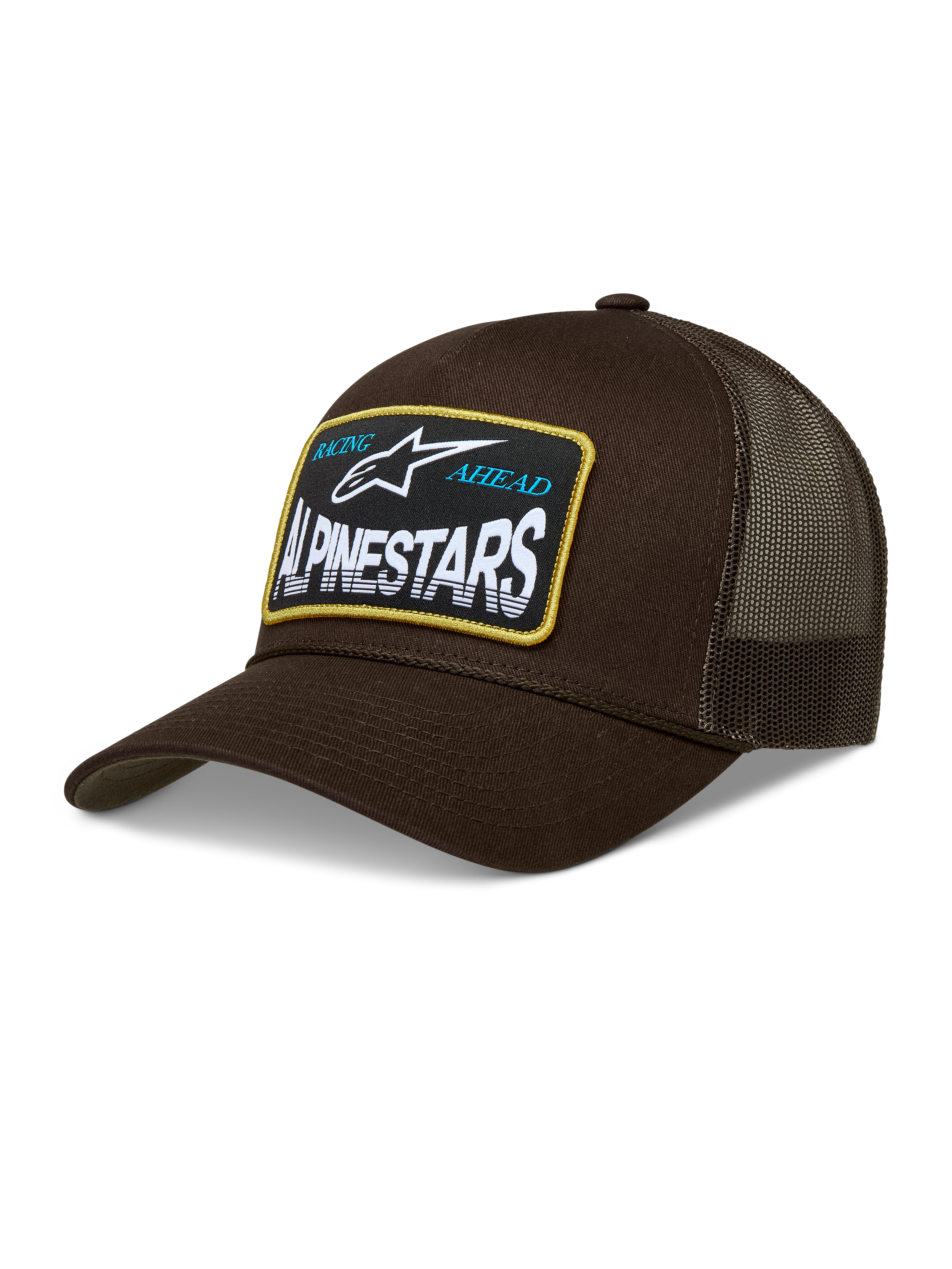 Alpinestars Hemmings Trucker Hat, Brown Curved Bill Sportswear Cap with Breathable Mesh Back and Woven Logo Patch