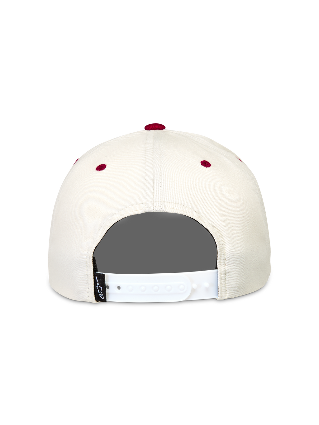 Alpinestars Stadium Snapback Hat, off-white and red sportswear cap featuring an adjustable rear snap closure.
