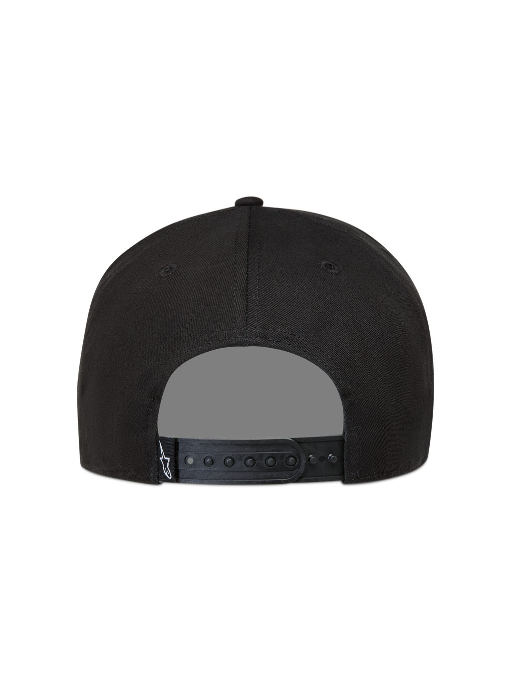 Alpinestars Label Snapback Hat, Black Sportswear Cap, back view with adjustable snapback strap and white Astars logo label.