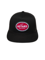 Alpinestars Hotlink Trucker Hat, Black Sportswear Snapback with Flat Bill and Red Woven Logo Patch.