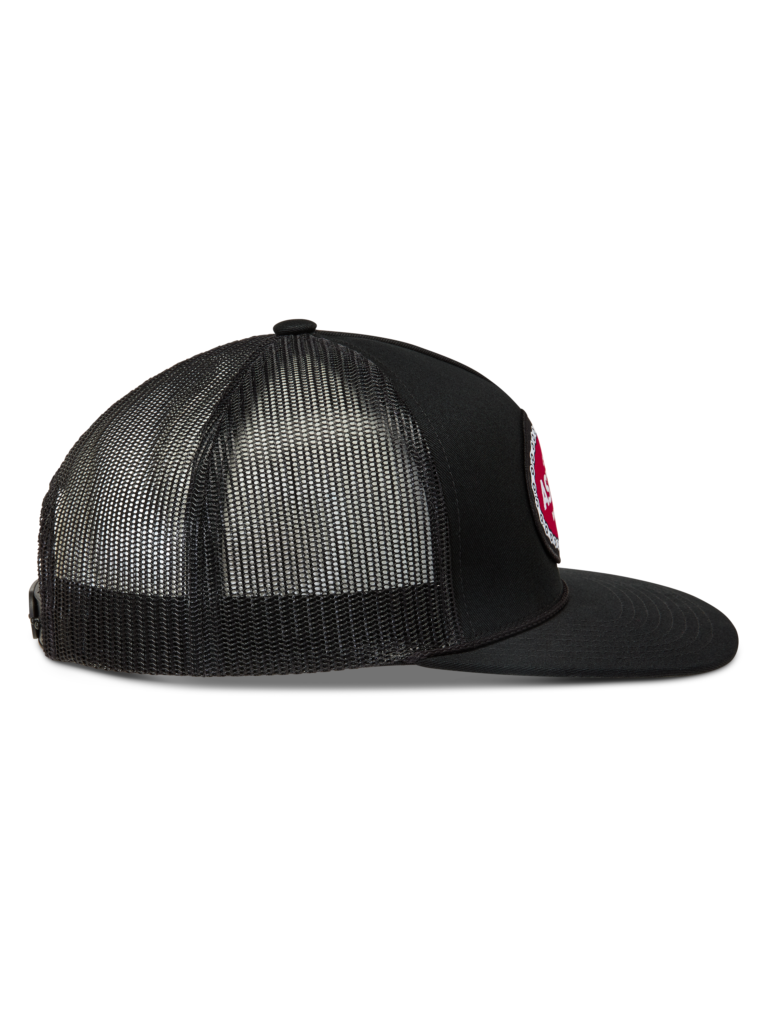 Alpinestars Hotlink Trucker Hat, Black, Sportswear Cap with Flat Bill and Breathable Mesh Back, Side Profile View.