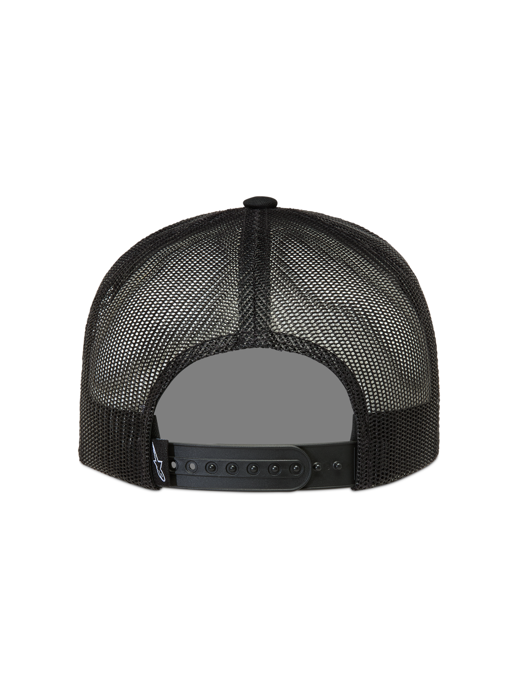 Alpinestars Hotlink Trucker Hat, black sportswear cap featuring a mesh back and adjustable snapback closure.