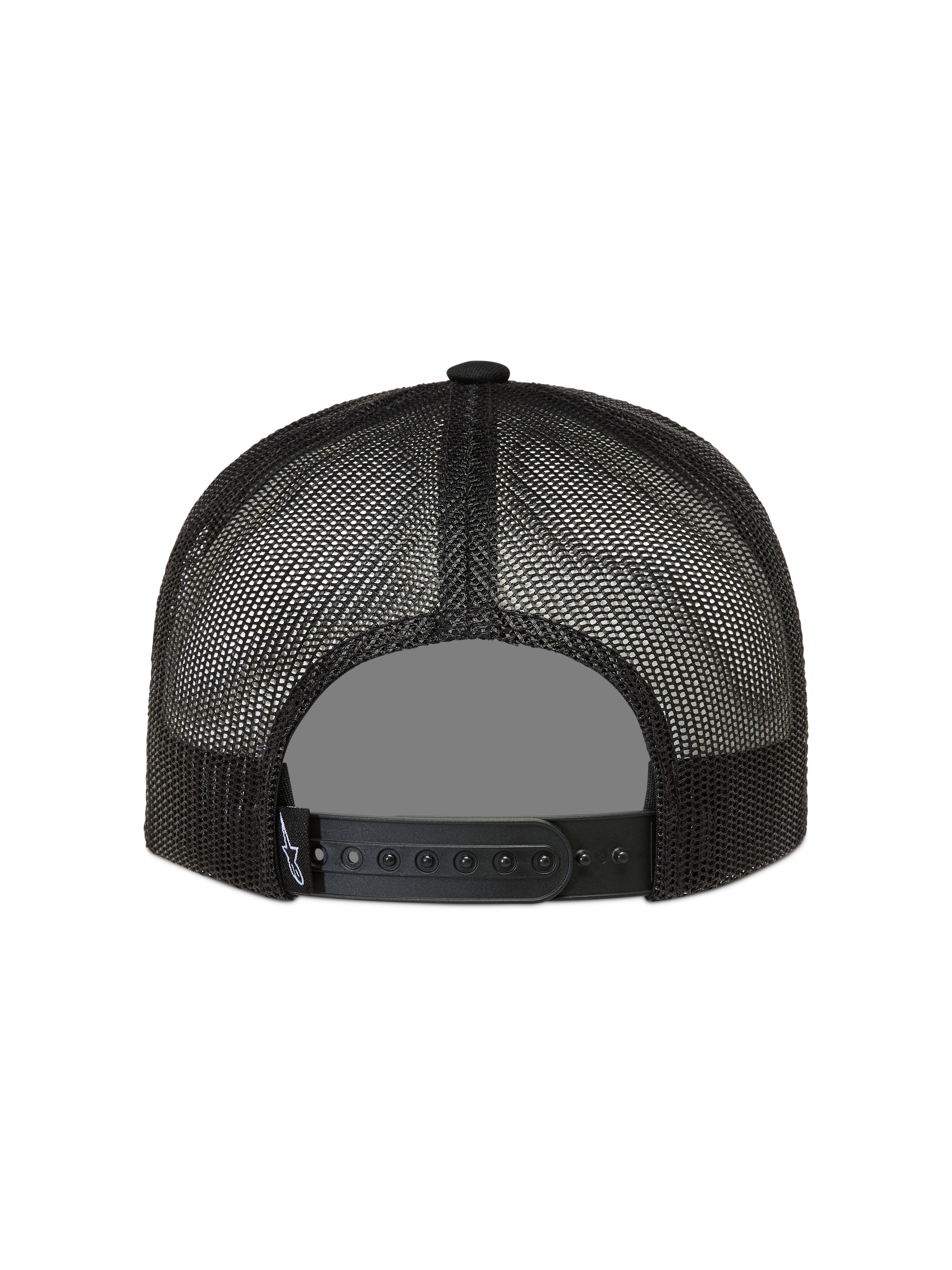 Alpinestars Hotlink Trucker Hat, black sportswear cap featuring a mesh back and adjustable snapback closure.