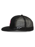 Alpinestars Hotlink Trucker Hat, black mesh sportswear cap with a flat bill, structured twill crown and side logo.