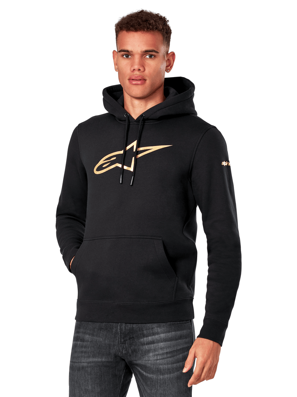 Alpinestars Gilded Hoodie, Black with Gold Logo, Unisex Streetwear, Front Pocket, Casual Premium Apparel