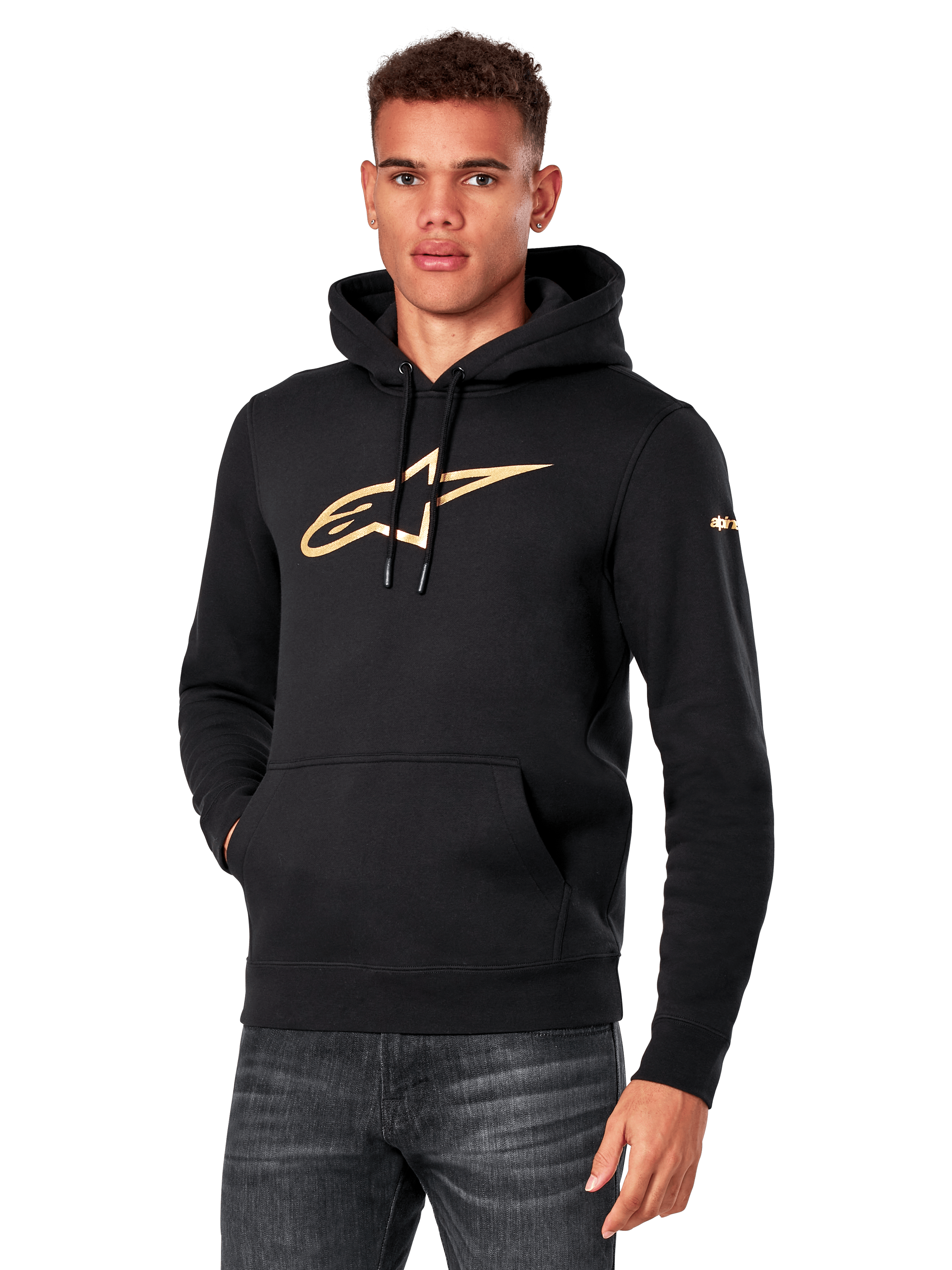 Alpinestars Gilded Hoodie, Black with Gold Logo, Unisex Streetwear, Front Pocket, Casual Premium Apparel