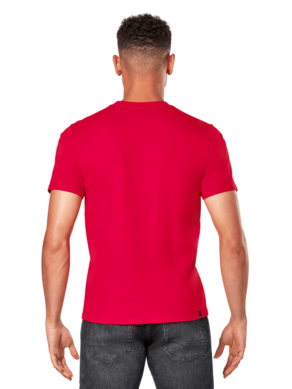 Alpinestars Elliptic CSF Tee, Short Sleeve T-Shirt, Red, Back View, worn with dark jeans, casual motorsport streetwear