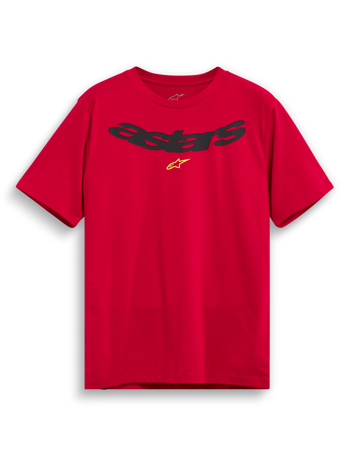 Alpinestars Elliptic CSF Tee, Short Sleeve T-Shirt, Red, Black Arched Astars Logo with Yellow Symbol, Casual Motorsport Sportswear